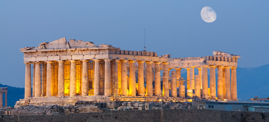 Parthenon, Colina de la Acrópolis bajo el claro de luna